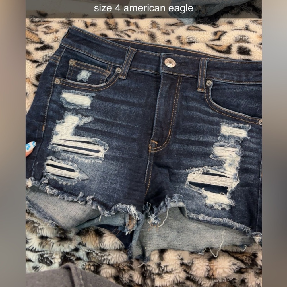 American Eagle Outfitters Blue Distressed Jean Shorts